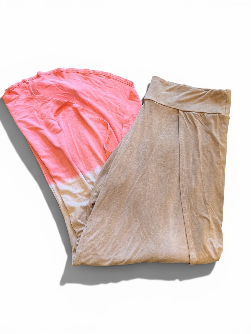 Jala XL Women’s Wide Legged Yoga Pants in Tan & Peach Ombré.